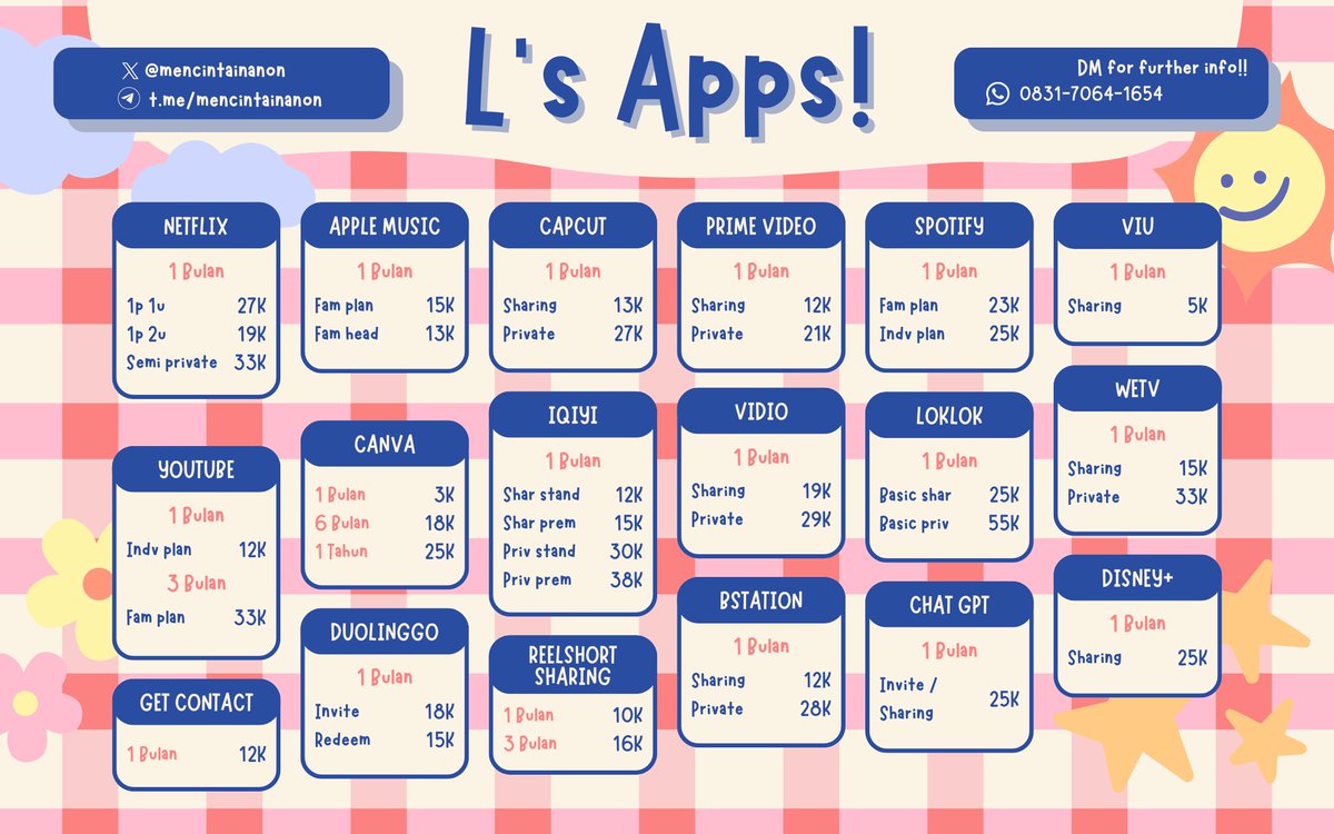 💻₊˚⊹ stream, watch, repeat, but make it ✨easier✨˚ʚ💗ɞ˚  
Spotify・Netflix・Youtube・Canva ・and more 🌷  
⤿ dm me on t.me/mencintainanon to grab your app now 💌