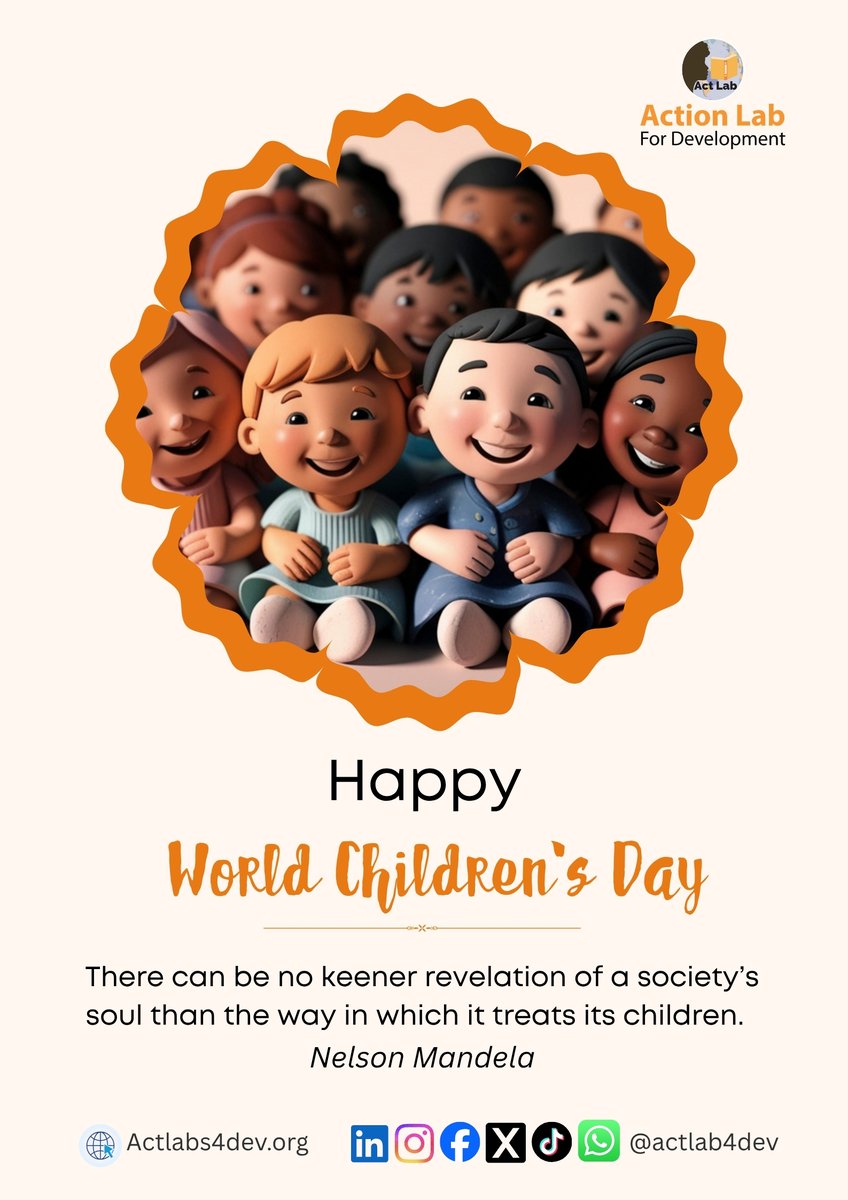 ActLab4Dev's tweet image. On #WorldChildrensDay, we celebrate the rights, potential, and dignity of every child. At @ActLab4Dev  Action Lab for Development, we empower youth through education and innovation so every child can thrive and shape a brighter future. 💙🌍 #ForEveryChild #ActLab4Dev #SocialGood