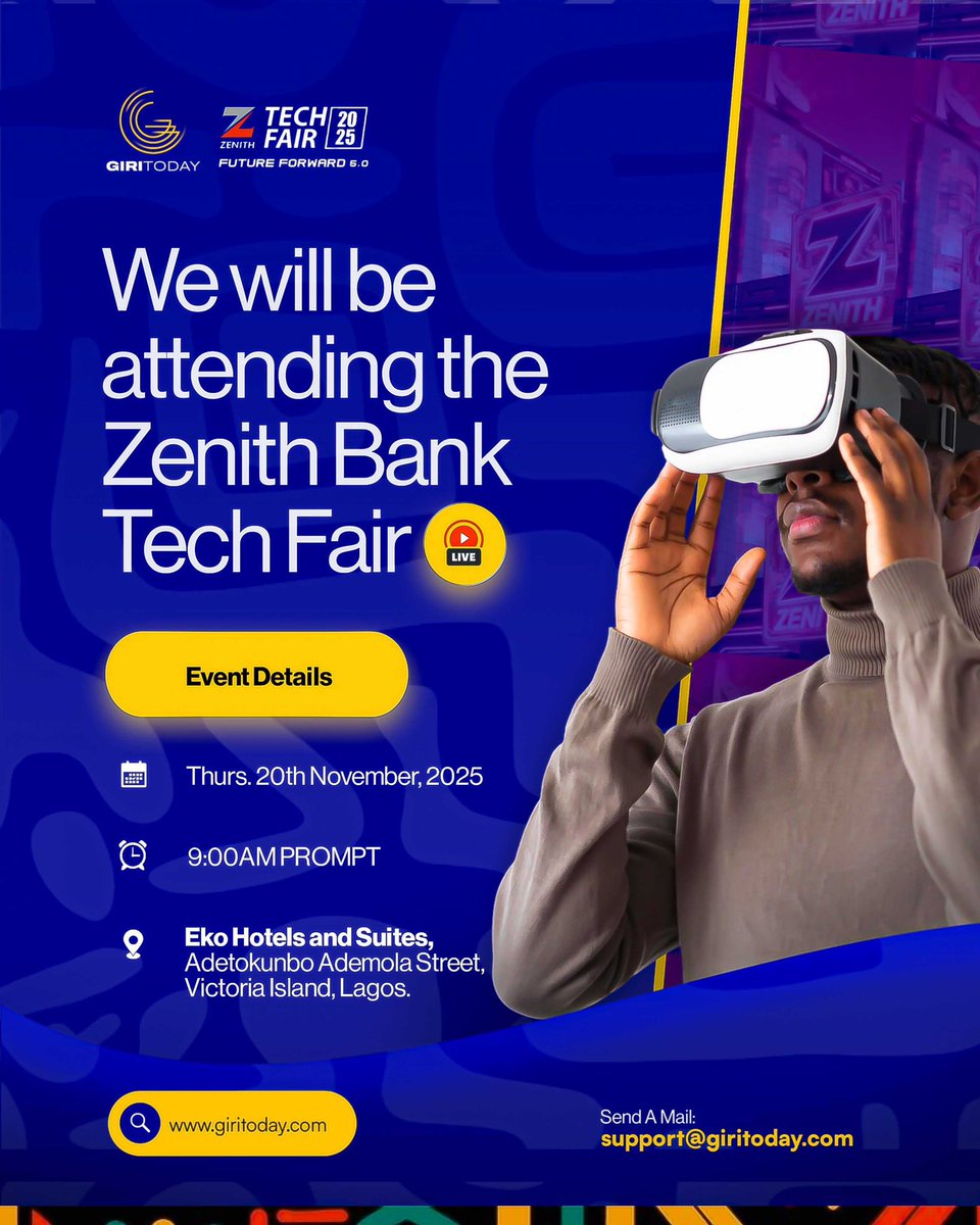 giritoday's tweet image. If you’re at the fair, come say hi let’s talk tech, culture, and the future of African commerce.
Giri is here. And we’re building the future, one innovation at a time.

#ZenithTechFair #ZenithBankTechFair #TechFair2025 #GiriToday #AfricanTech #AfricanInnovation #DigitalCommerce