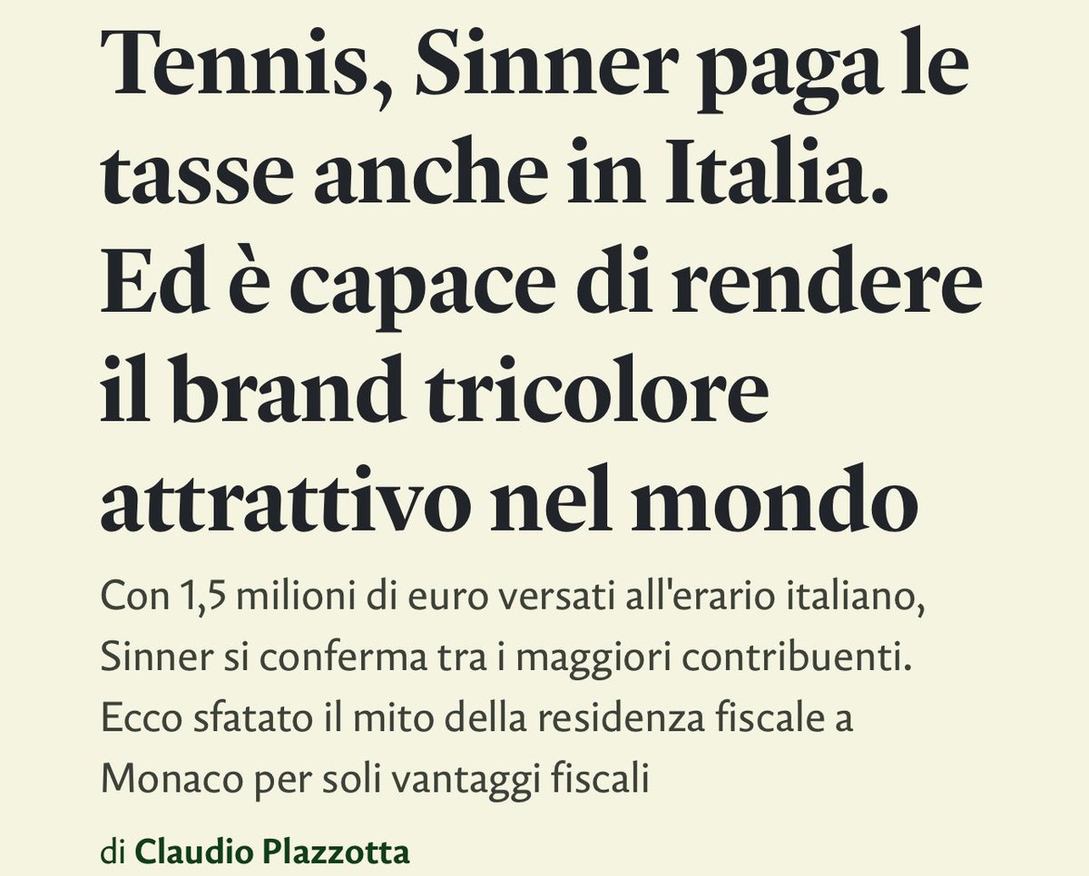 Apndp's tweet photo. In #Italia solo 60mila persone dichiarano redditi da 300mila eu in su

Sui montepremi vinti qui #Sinner ha pagato 1,5 mln di #tasse(@Claplaz @ItaliaOggi),quindi è un supercontribuente

E i #SolonidellaCeppa("mi si nota di più se dico: è un campione,però risiede a Montecarlo")muti https://t.co/Lt76HExhLX