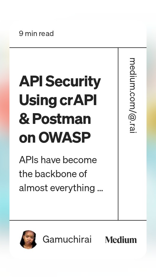 ChiRai_rai's tweet image. Just wrapped up my API Security project using crAPI+Postman
Seeing  real vulnerabilities like BOLA, BOPLA, broken auth, and data leaks in action.

More learning on @apisecu
Testing, breaking and securing. 

One down more to go
#apisecurity #owasp #InfoSec
medium.com/@.rai/api-secu…