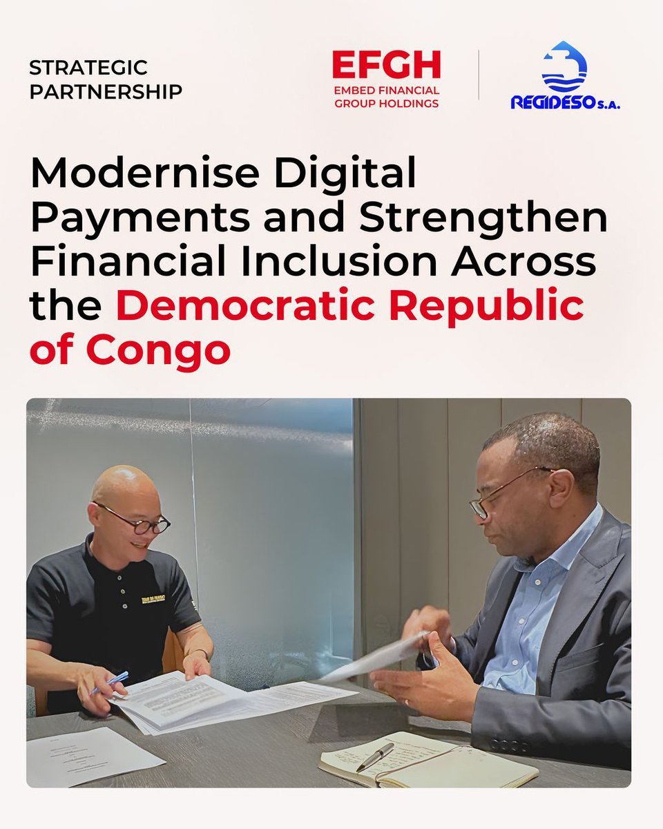 efgh_global's tweet image. EFGH partners with REGIDESO in the DRC.
Water nourishes communities. Digital tools strengthen them.
A practical step toward real financial inclusion.