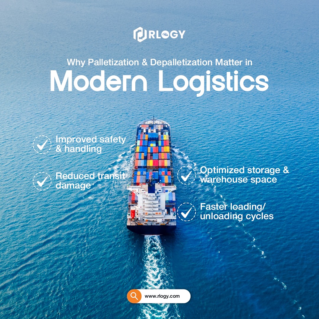 RlogyOfficial's tweet image. In logistics, every step counts! 

Palletization &amp;amp; depalletization make handling faster, safer, and reduce damage—keeping your cargo moving smoothly from warehouse to destination.

Move smarter with Rlogy 👉 rlogy.com

#Rlogy #SmartLogistics #CargoSolutions