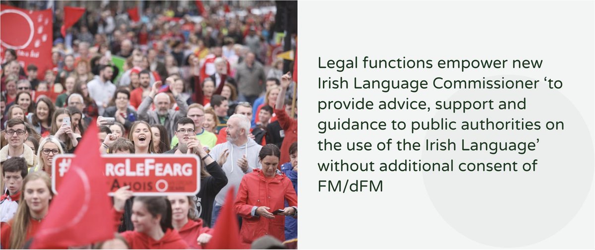 NEW: "Legal functions empower new Irish Language Commissioner ‘to provide advice, support and guidance to public authorities on the use of the Irish Language’ without 'approval' of FM/dFM."

"Strong &amp; swift advice expected on outstanding issues"

Read: cnag.ie/en/news/2066-l…