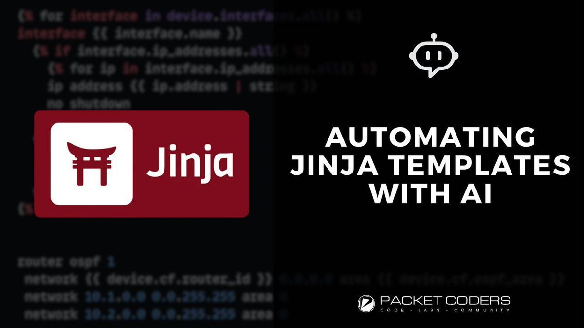 packetcoders's tweet image. 📢 Landing tonight is our Tech Session: Automating Jinja Templating with AI. This is a members-only session. Looking to join? Head over to packetcoders.io/membership. #networkautomation