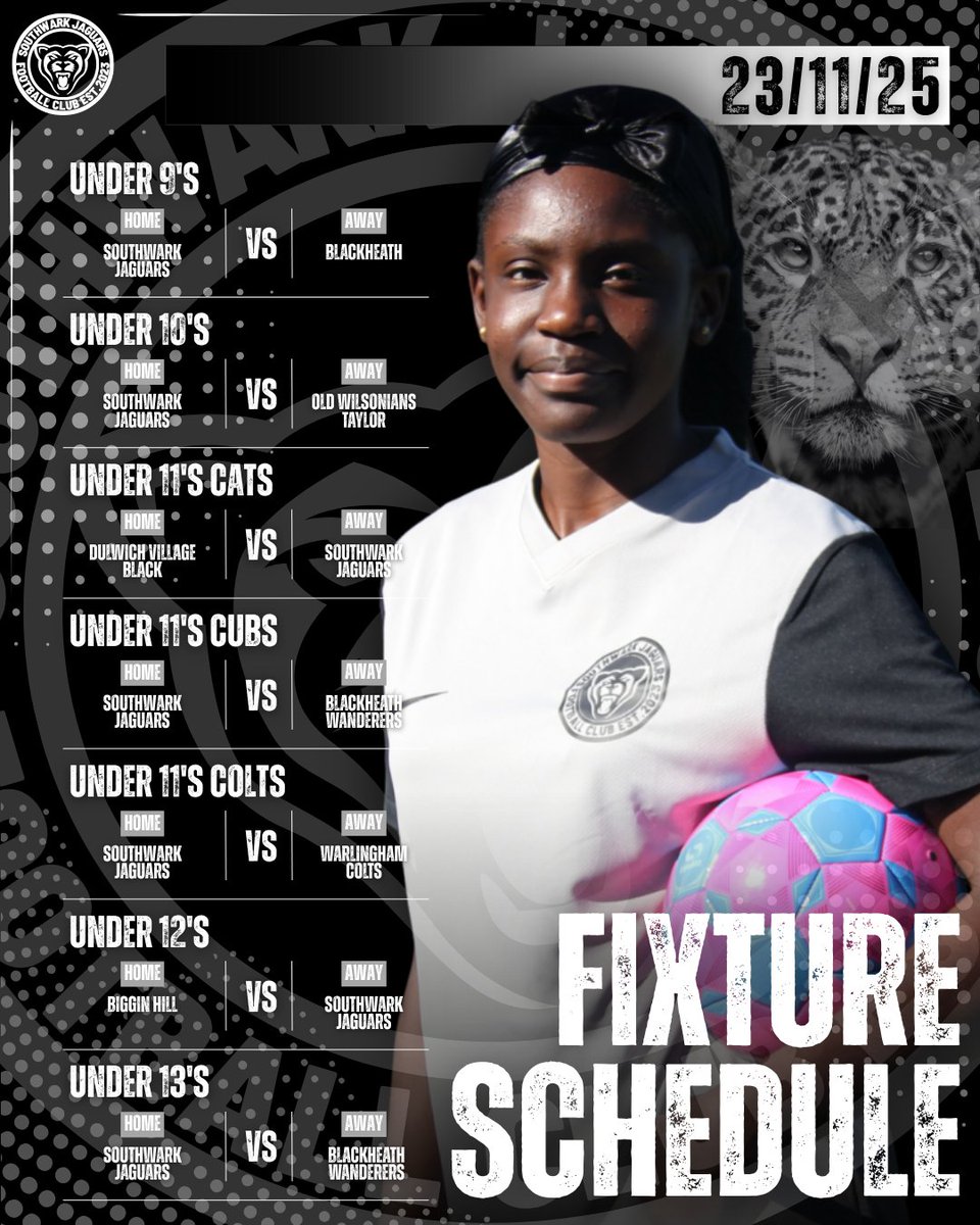 LPESSN's tweet image. ⚽️ Where can you watch our Southwark Jaguars this weekend?
#madeforthisgame #southwarkjaguars