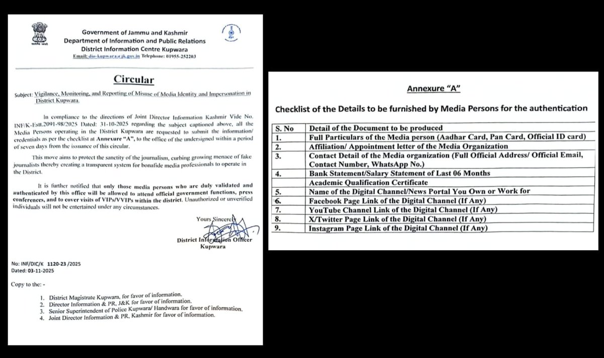 SeemaSengupta5's tweet image. No journalist can work in Kashmir without providing their salary statement to the government. But, freelancers don’t have monthly salary slips or formal appointment letters as they earn on pro rata basis. Is India banning freelance journalism? Sadly press associations are quiet.