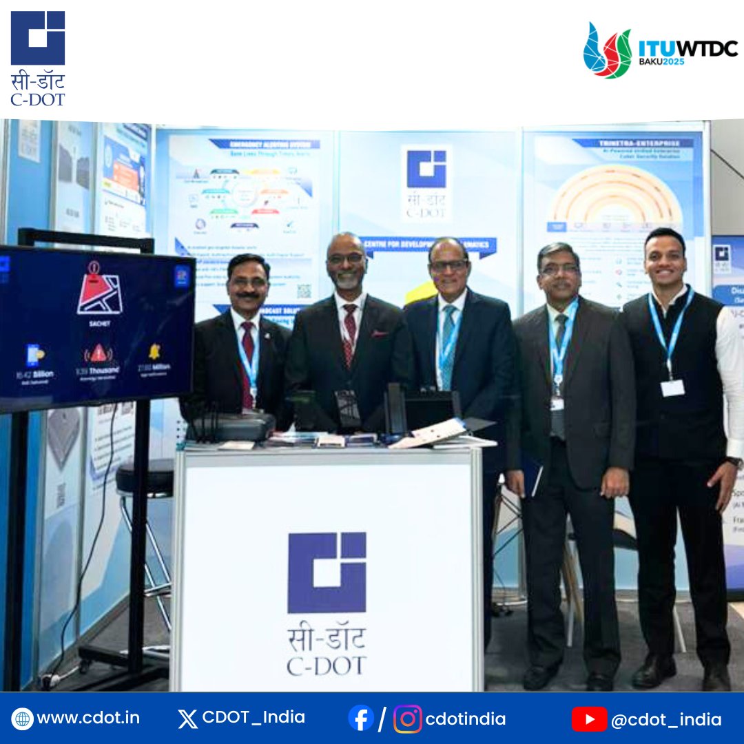 A meaningful moment at #WTDC25 as I had the opportunity to walk Shri Sridharan Madhusudhanan, Ambassador - <a href="/indembassybaku/">India in Azerbaijan</a> , through <a href="/CDOT_India/">C-DOT</a> ’s latest #innovations .

I shared how our teams are advancing public safety with the <a href="/ITU/">Int’l Telecommunication Union</a> CAP - based Early Warning Platform and