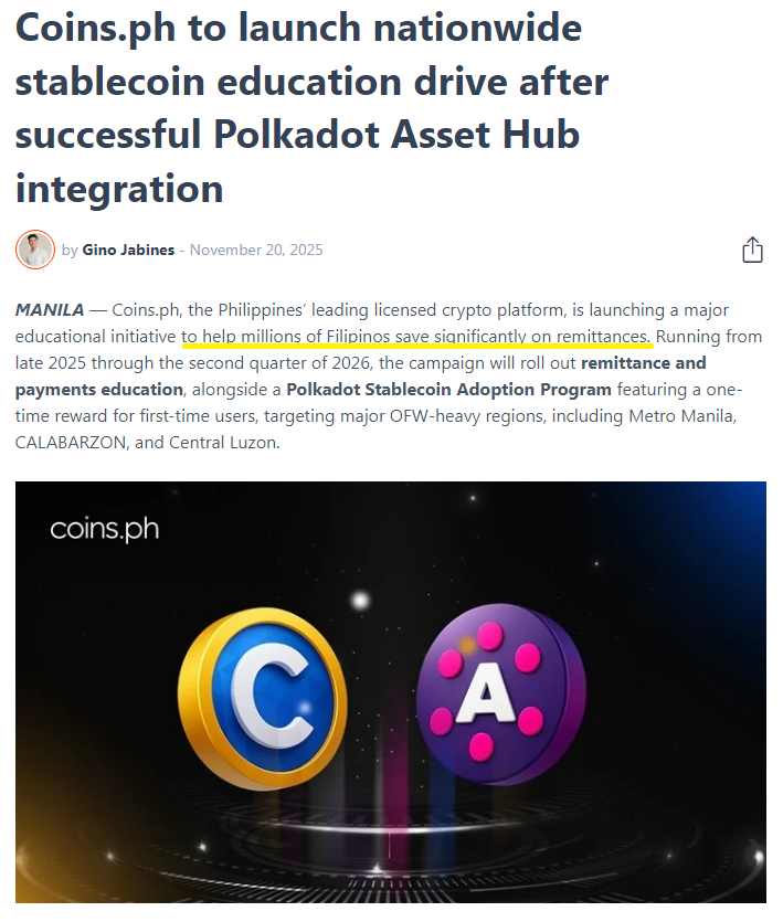 This news is very promising, nice to see that, once you take away the noise of X and the complaints about DOT's performance that I read in the discord or telegram community, <a href="/Polkadot/">Polkadot</a> adoption is happening in the real world.