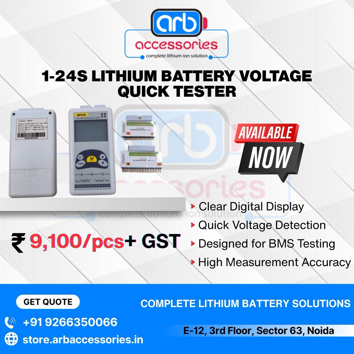 arb_ltd's tweet image. 🔋 Testing Machine⚙️

🔹 Digital Display DC Voltage Testing Machine PS-305D
🔹 1–24S Lithium Battery Voltage Quick Tester 
🔹 Battery Pack Testing Machine 70V 5A Charge / 10A

🛒 Buy Now: 
store.arbaccessories.in/category/testi…

#Arbaccessories #BatteryTesting #VoltageTester #LithiumBattery