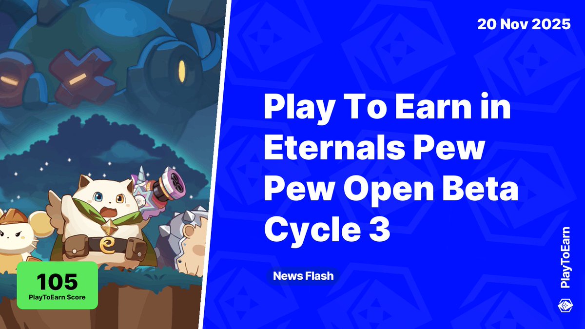 PlayToEarn's tweet image. Play To Earn in Eternals Pew Pew Open Beta Cycle 3 📰

PlayToEarn Score: 105 📈

@Eternals_World has launched Cycle 3 for Open Beta, players have until December 1 to play and earn NFTs and an airdrop allocation of the ETER token through skill-based gameplay

Read more 🧵