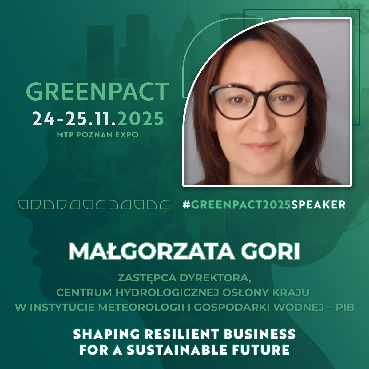 IMGWmeteo's tweet photo. Małgorzata Gori jako prelegent na #GREENPACT2025!
W dniu 25 listopada weźmie udział w debacie „Woda na miarę XXI wieku Inteligentne technologie dla zrównoważonej gospodarki wodnej".
#IMGW #debata #woda #XXI #zrównoważonagospodarkawodna https://t.co/r3E51vJhWh