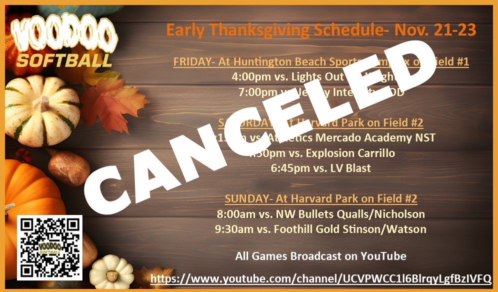 Unfortunately, the Early Thanksgiving tournament this weekend has been cancelled due to weather.