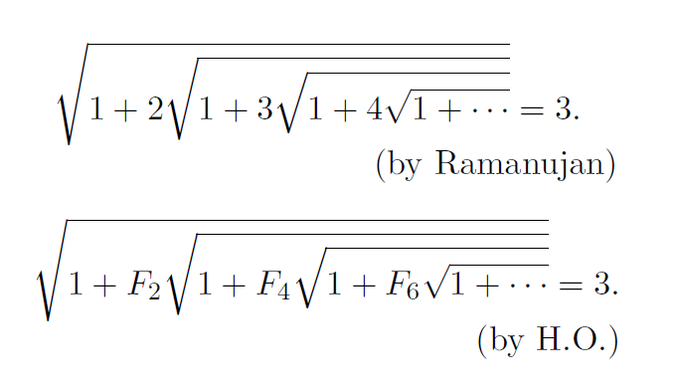 fun_Fibonacci's tweet image. Ramanujan&apos;s nested radical and its Fibonacci analogue (Fibonacci Quart. Problem B-1066) #Ramanujan #nestedradical
