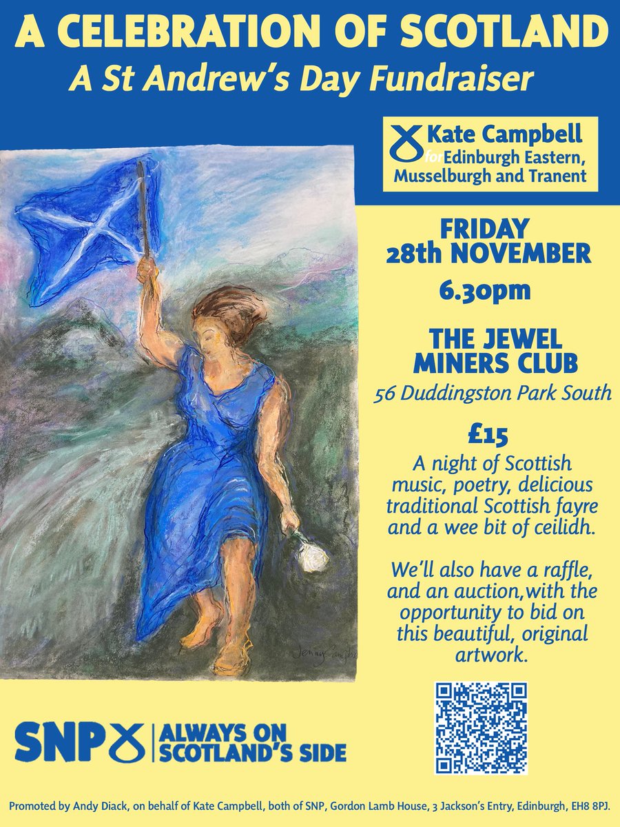Come along to our St Andrew's fundraiser. An amazing night of all things Scottish.

Tickets £15 and that includes your tea (mince and tatties- veggie &amp; vegan available).

You'll also have the opportunity to bid on this beautiful, original artwork.

eventbrite.com/e/a-celebratio…