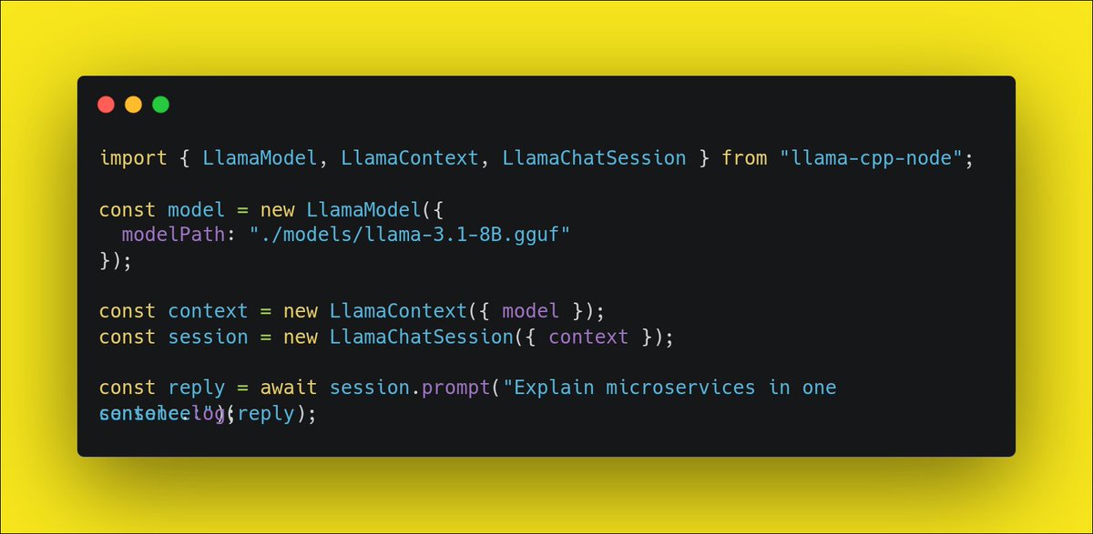 khrasedul_dev's tweet image. 🔥 Running local LLMs in Node.js just got EASY!

Been using llama-cpp-node — super lightweight, offline, and insanely fast.

That’s literally it.
No APIs. No costs. 100% local. 🧠⚡

#NodeJS #AI #LlamaCpp #LLM #JavaScript #OpenSource