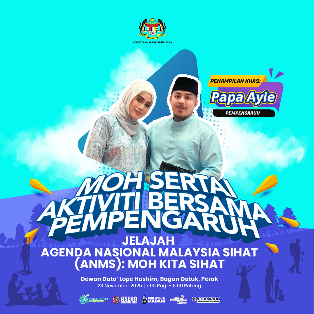 MyHEALTHKKM's tweet photo. Jom turun padang!
Sertai pelbagai aktiviti yang menarik bersama Papa Ayie. Moh Kita Sihat!

🚩Dewan Dato'Lope Hashim, Bagan Datuk, Perak
📅23 November 2025
🕑7.00 pagi - 6.00 petang

#ANMS #MalaysiaSihat https://t.co/9tlSSsJcXM