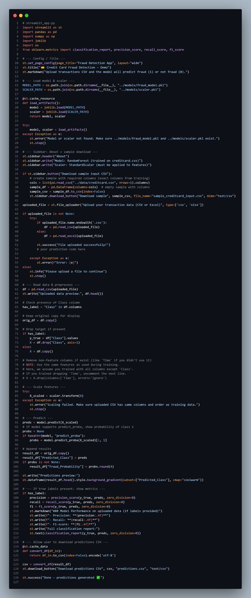 LamsalYTz's tweet image. Day 22 of my ML Journey:

 I deployed my first industry-ready ML demo: Credit Card Fraud Detector 🔍💳

Portfolio link &amp;amp; demo github.com/LamsalYTz/Frua…

#ML #DataScience #AI #Streamlit