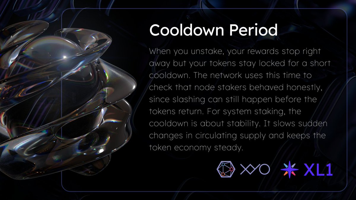 Curious about the XYO Layer One unstaking cooldown period? When you stake on XYOL1, you're locking your tokens up for a period of time. Learn more about how and why that period is determined ➡️ docs.xyo.network/xyo-layer-one/…