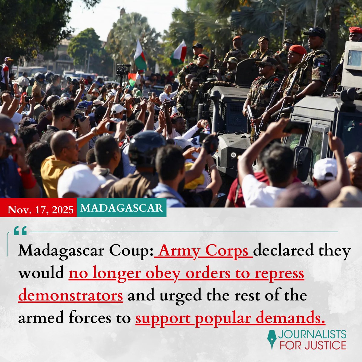 Until the violent election-related #protests erupted in #Tanzania from the end of last month, Madagascar was the latest African country in the spotlight as discontented citizens expressed displeasure at their leadership. Only, it's forces decided to support the people.