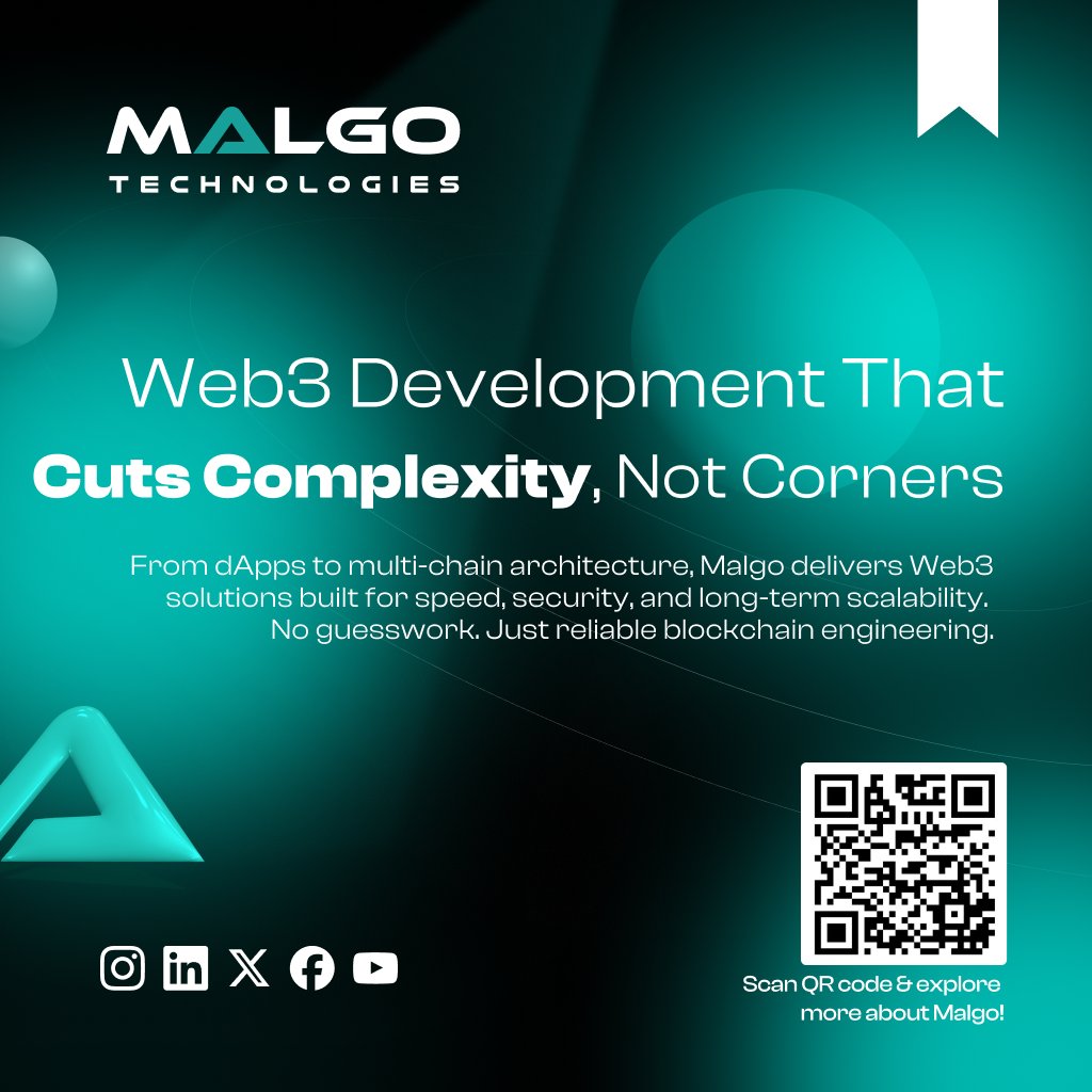 malgotech's tweet image. Struggling with complex Web3 builds?
Malgo simplifies blockchain development  from scalable smart contracts to user-friendly dApps. Reliable, production-ready products, zero headaches.
BuildWeb3Smarter malgotechnologies.com/web3-developme…

#Web3 #Blockchain #dApps #SmartContracts #Malgo
