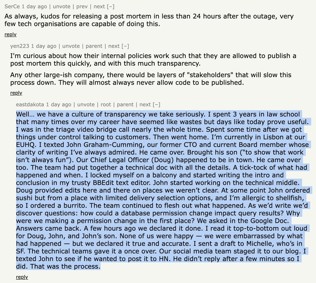 davidrfgomes's tweet image. How Cloudflare&apos;s recent outage postmortem got written up and published so quickly.
