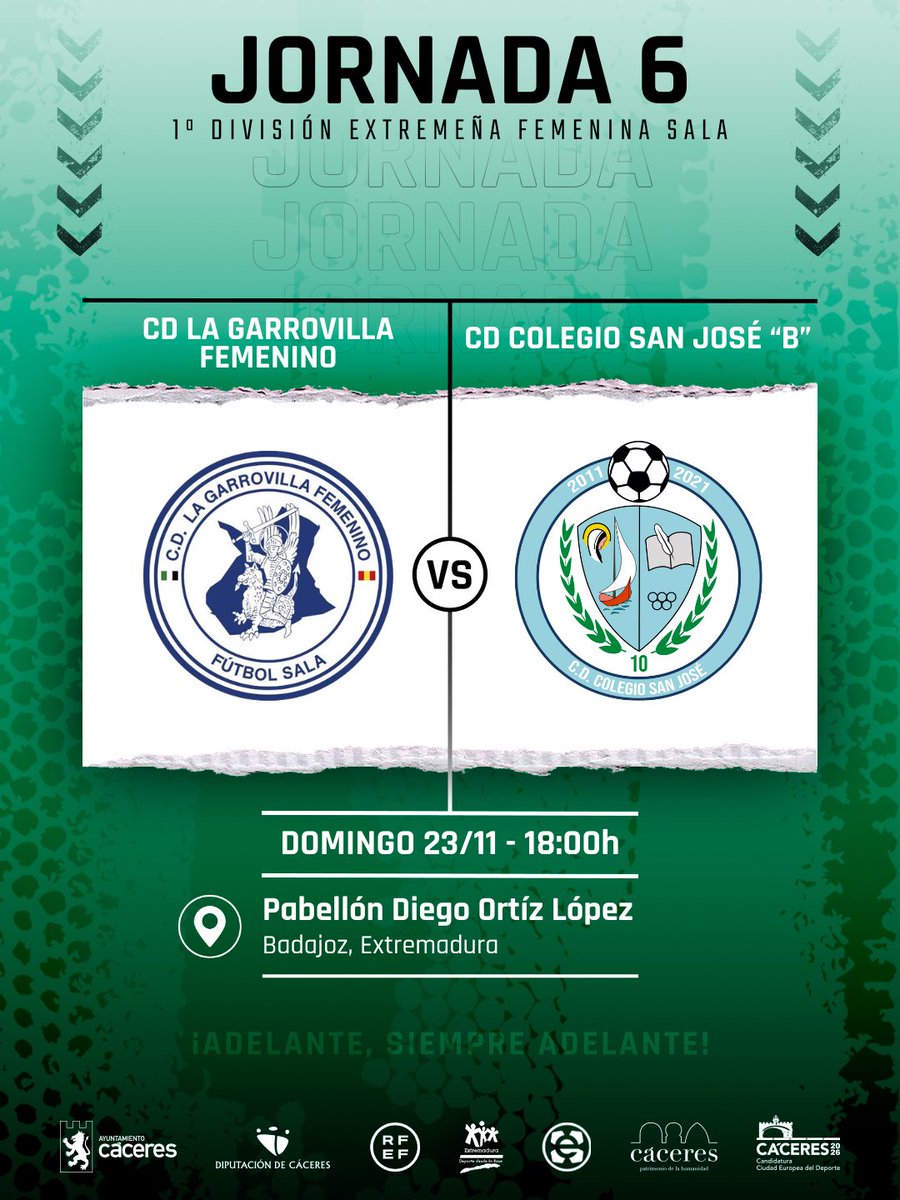 📅 Agenda del fin de semana:

✈️ 22/11; 12:30h, #JuvenilA se desplaza hasta Badajoz.
🏠 23/11; 12:00h, #JuvenilB recibe en casa a AD Atlético Malpartida FS.
✈️ 23/11; 18:00h, #FilialFemenino viaja para visitar a las líderes CD La Garrovilla.

¡VAMOS SAN JOSÉ!

#123SanJosé🩵