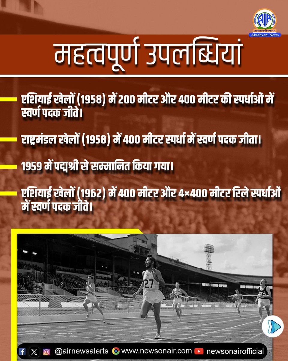 AIRNewsHindi's tweet photo. आज महान भारतीय धावक मिल्खा सिंह की जयंती है। 

'फ्लाइंग सिख' के नाम से मशहूर मिल्खा सिंह भारत के सर्वश्रेष्ठ एथलीट्स में से एक थे।

 #MilkhaSingh #FlyingSikh #RunningMachine #TheFlyingSikh

@YASMinistry  @IndiaSports @mansukhmandviya  @Media_SAI @MIB_Hindi  @PIBHindi https://t.co/xgHknXKOBQ