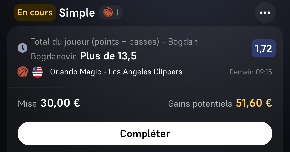 FastBreakTips's tweet image. #NBA 

🗓️ 20-11 

🎯 pick n*1 : 

Embiid over 17,5 points 
@ 1,87 💰 1.5% 

On repart à la guerre avec Embiid et cette ligne plutôt basse, 
il passe l’over 6/7 matchs. Pour moi il a environ 70% de chance de passer cette over même en 20-26mn.

🎯 pick n*2 : 

Bogdanovic over 13,5…