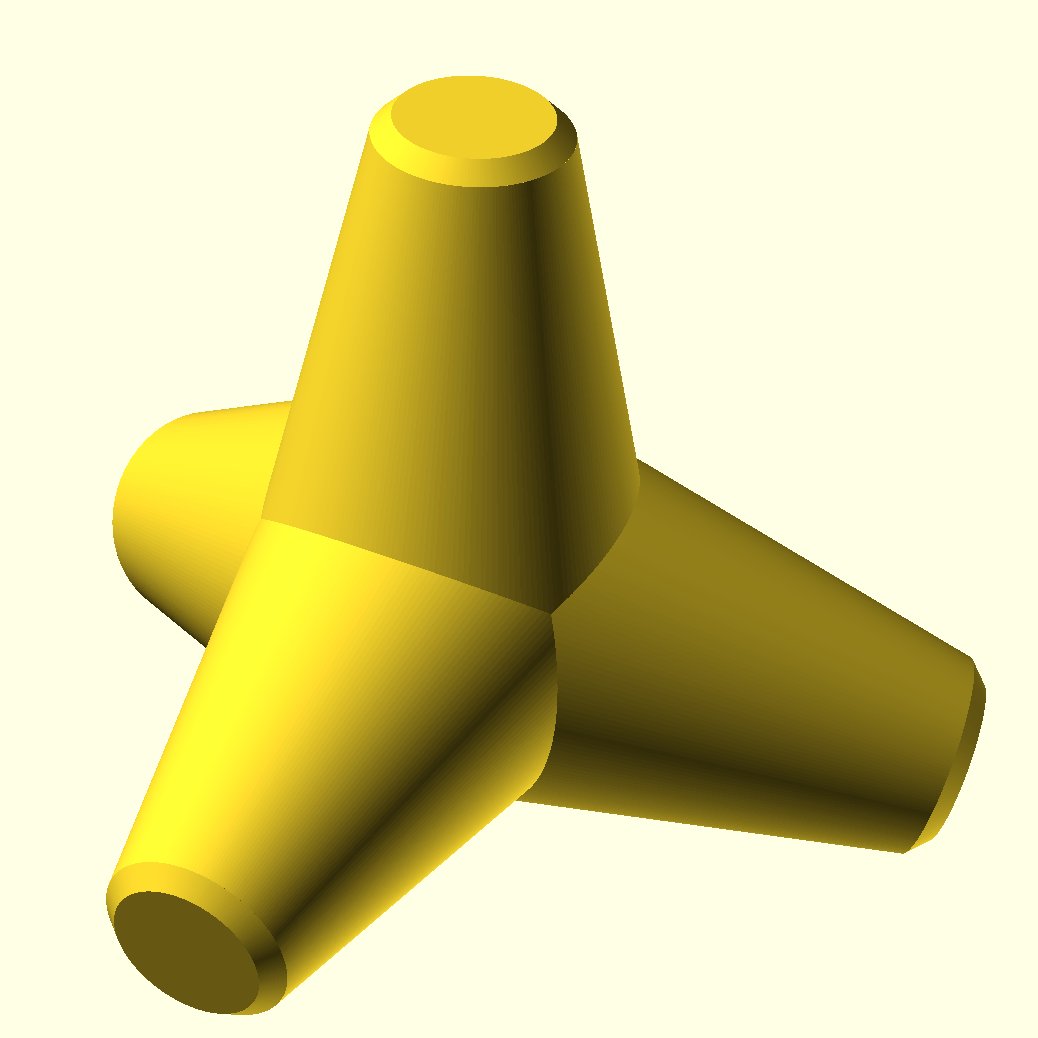 k_sugimoto's tweet image. #消波ブロック のモデリングが流行っているらしいので  #OpenSCAD  で9行で作成。角度の定数は無しで0,1,-1から表現できてスッキリ。