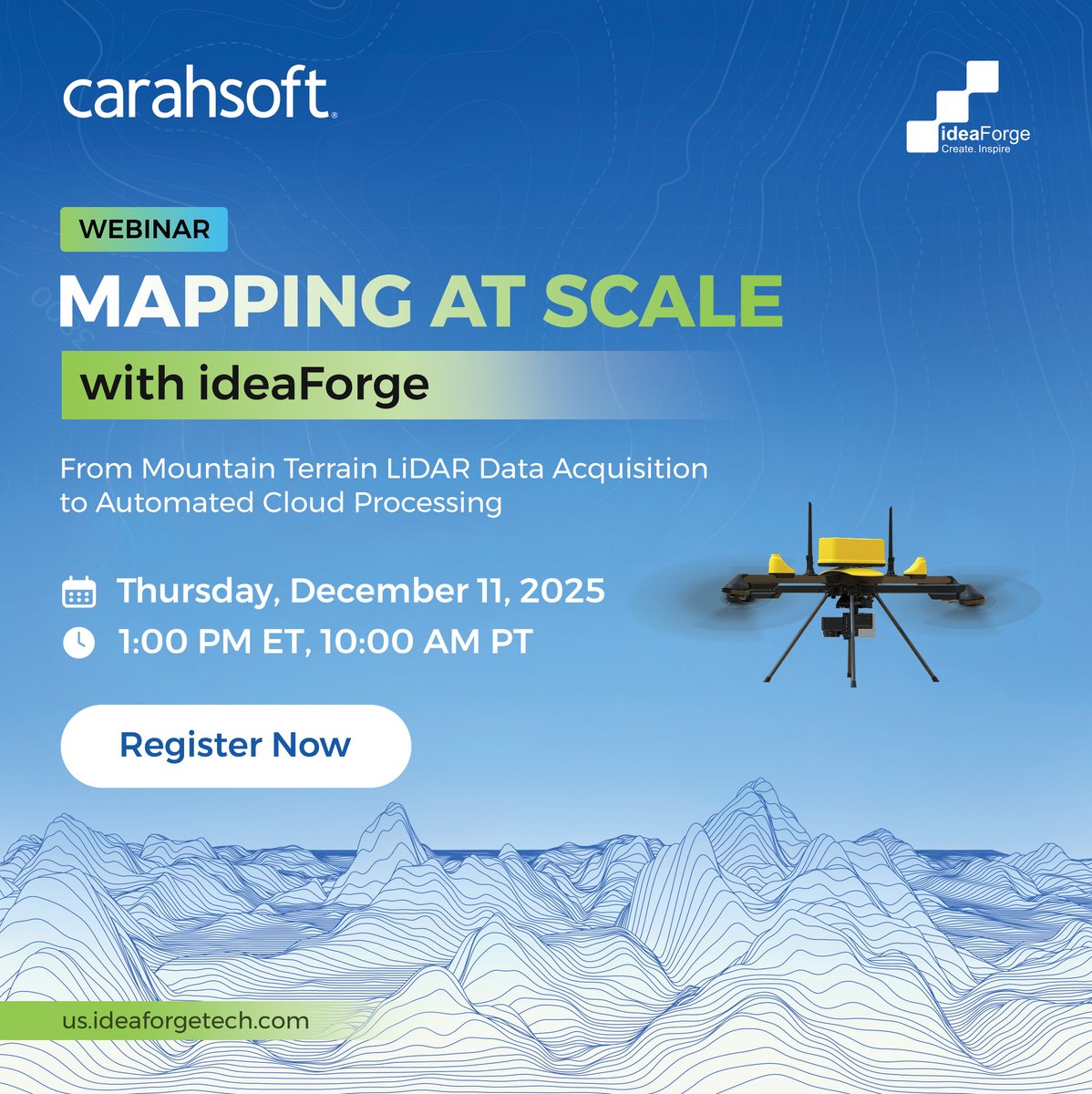 ideaforgeinc's tweet image. Join us for a complimentary webinar session, in collaboration with @Carahsoft on “UAV Mapping at Scale&quot;, to learn how our #Q6 UAV and #FlyghtCloud work together to deliver end-to-end #GeospatialIntelligence in the most demanding environments. carahevents.carahsoft.com/Event/Register…