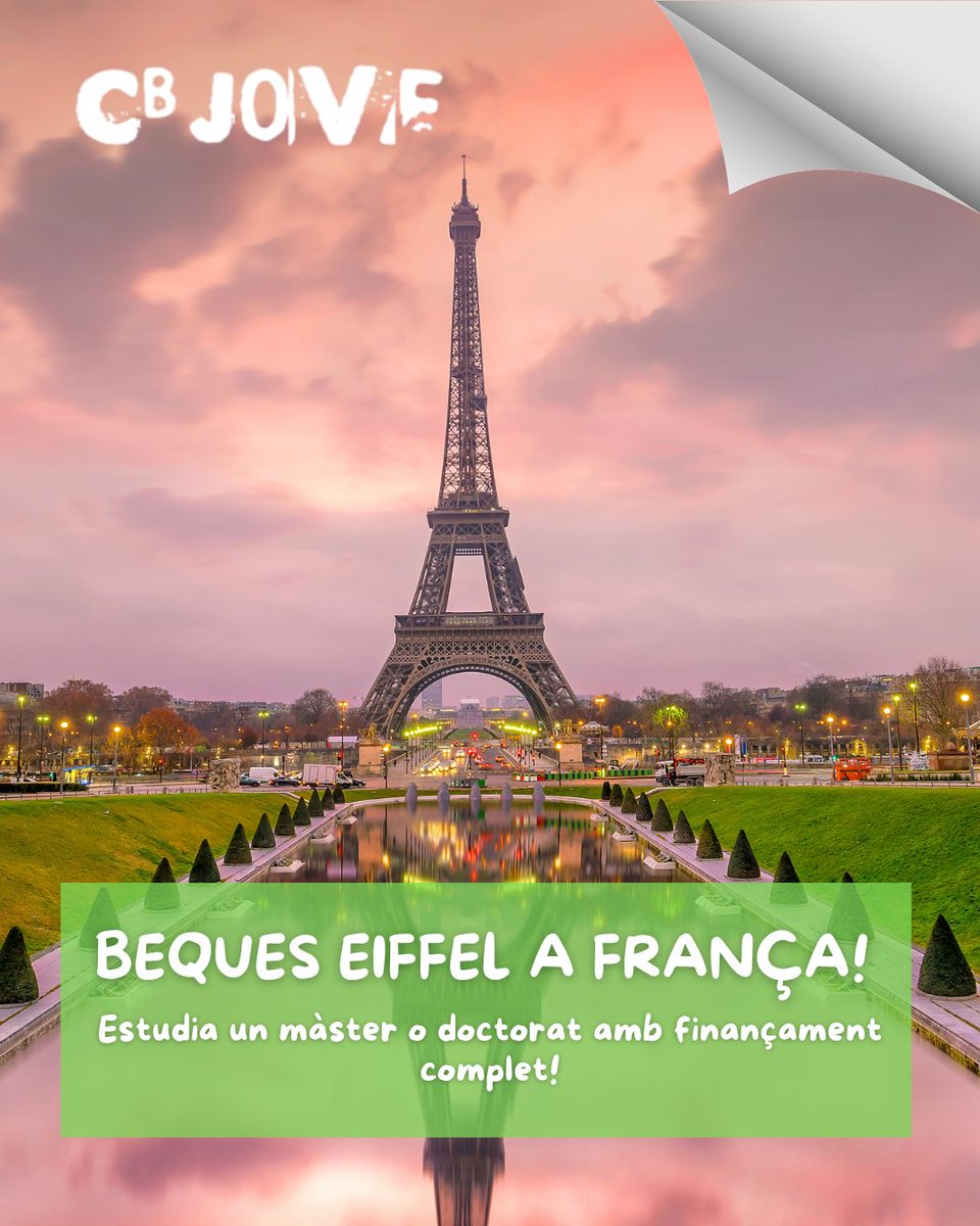 Vols estudiar a França? 🇫🇷🎓

Les Beques Eiffel t’ofereixen màsters i doctorats a un munt d’àrees: ciències, enginyeria, medi ambient, economia, dret… 🌍✨

Sol·licita-la abans del 8 de gener! ⏳

Més info: campusfrance.org 🌐