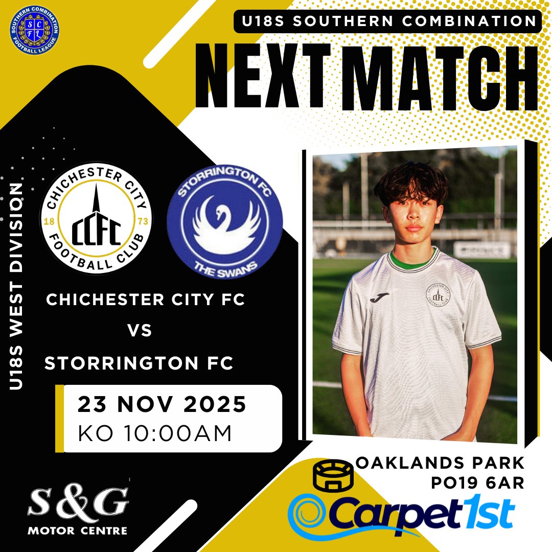 DevelopmentCCFC's tweet image. ⏭️ NEXT 

Our SCFL U18S welcome @StorringtonFC to Oaklands Park this Sunday 10:00am Kick off!

#upthechi⚪️⚫️