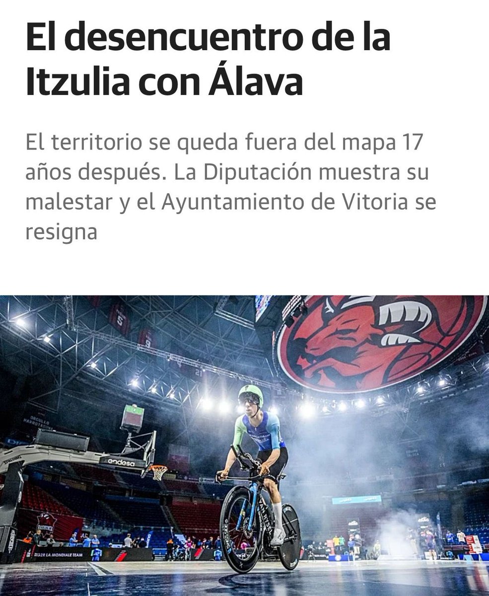 La vuelta ciclista al País Vasco Itzulia 2026 no pasará por Álava, lo hará por Guipuzcoa, Vizcaya e incluso por ¿Navarra?

¿Por qué Álava queda fuera? Diputación y Ayto. (PNV-PSOE) son responsables del continuo ninguneo, por dejadez, falta de implicación o errores de gestión.