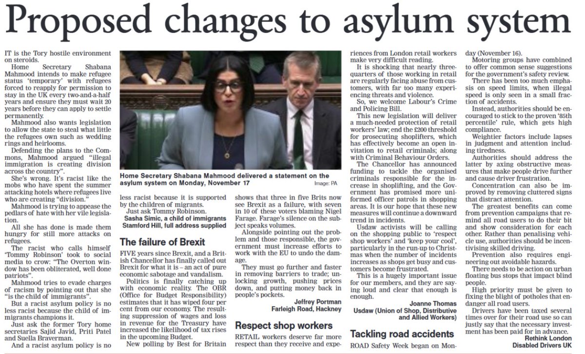 hackneysutr's tweet image. #SashaSimic in the @hackneygazette says @ShabanaMahmood&apos;s changes to the #asylumsystem is the #Tory #hostileenvironment on steroids.
Say it LOUD and say it CLEAR #refugeesarewelcomehere.
@AntiRacismDay 
@uaf