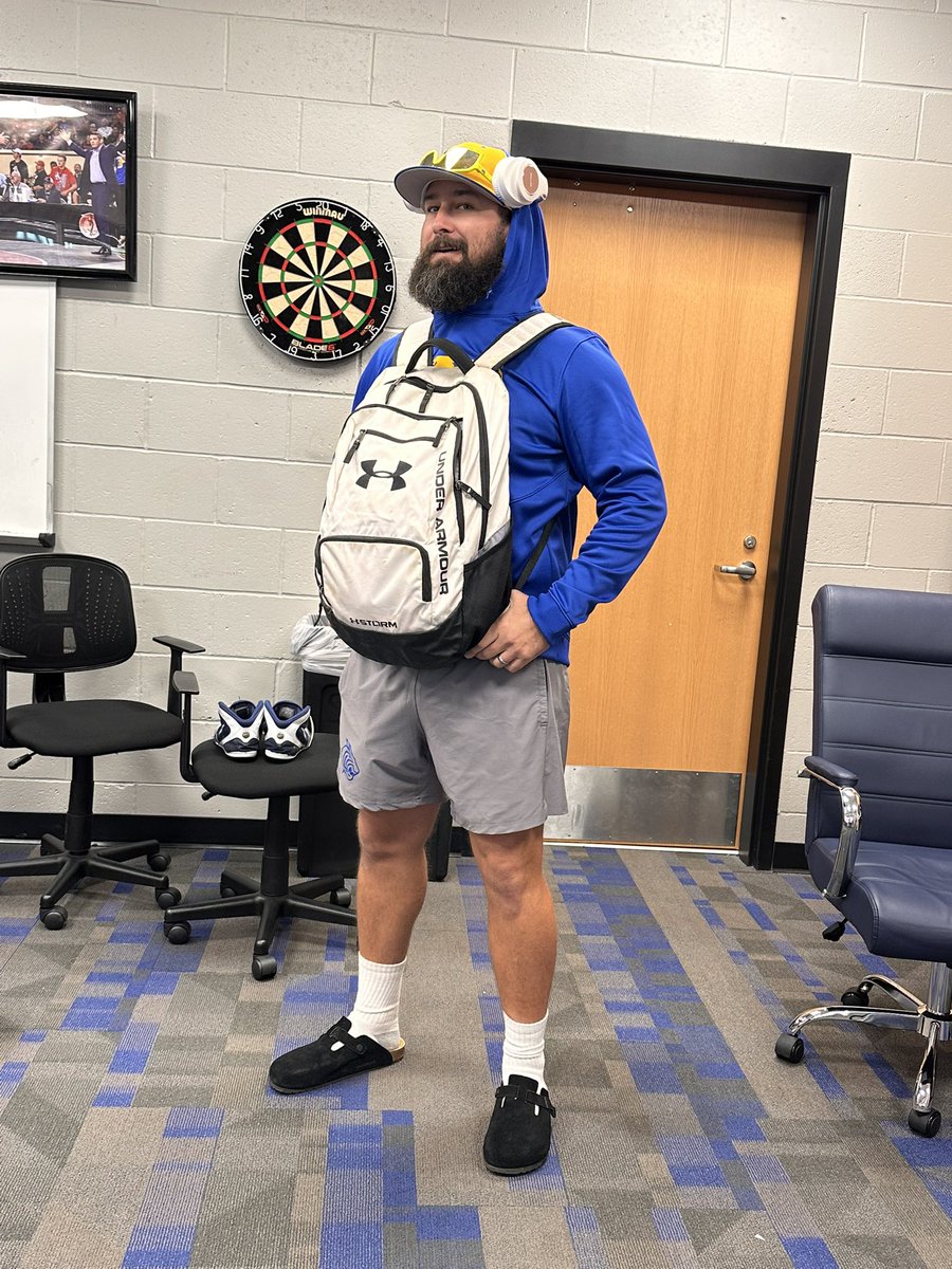 Coach Kline dressing up like the students.
