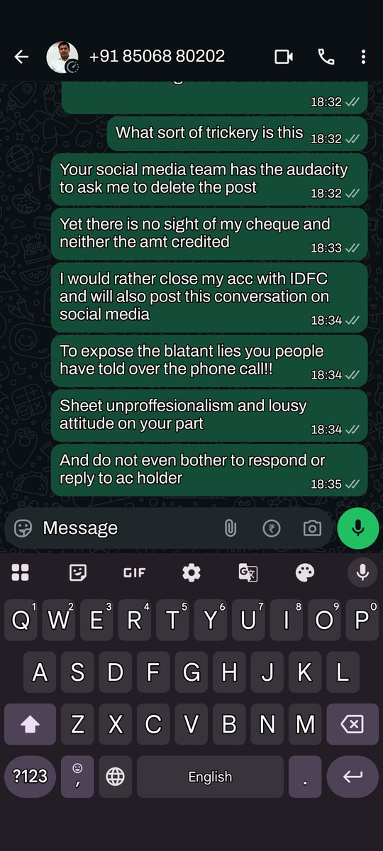 ghai_sumeet's tweet photo. @IDFCFIRSTBank ans they have the audacity to ignore customers messages.
 Theywill make you feel ws if you are talking to your own. This person presumably the branch manager does not even have courtesy to respond to customers message especially when they have been lied to https://t.co/VgfncG2YFI
