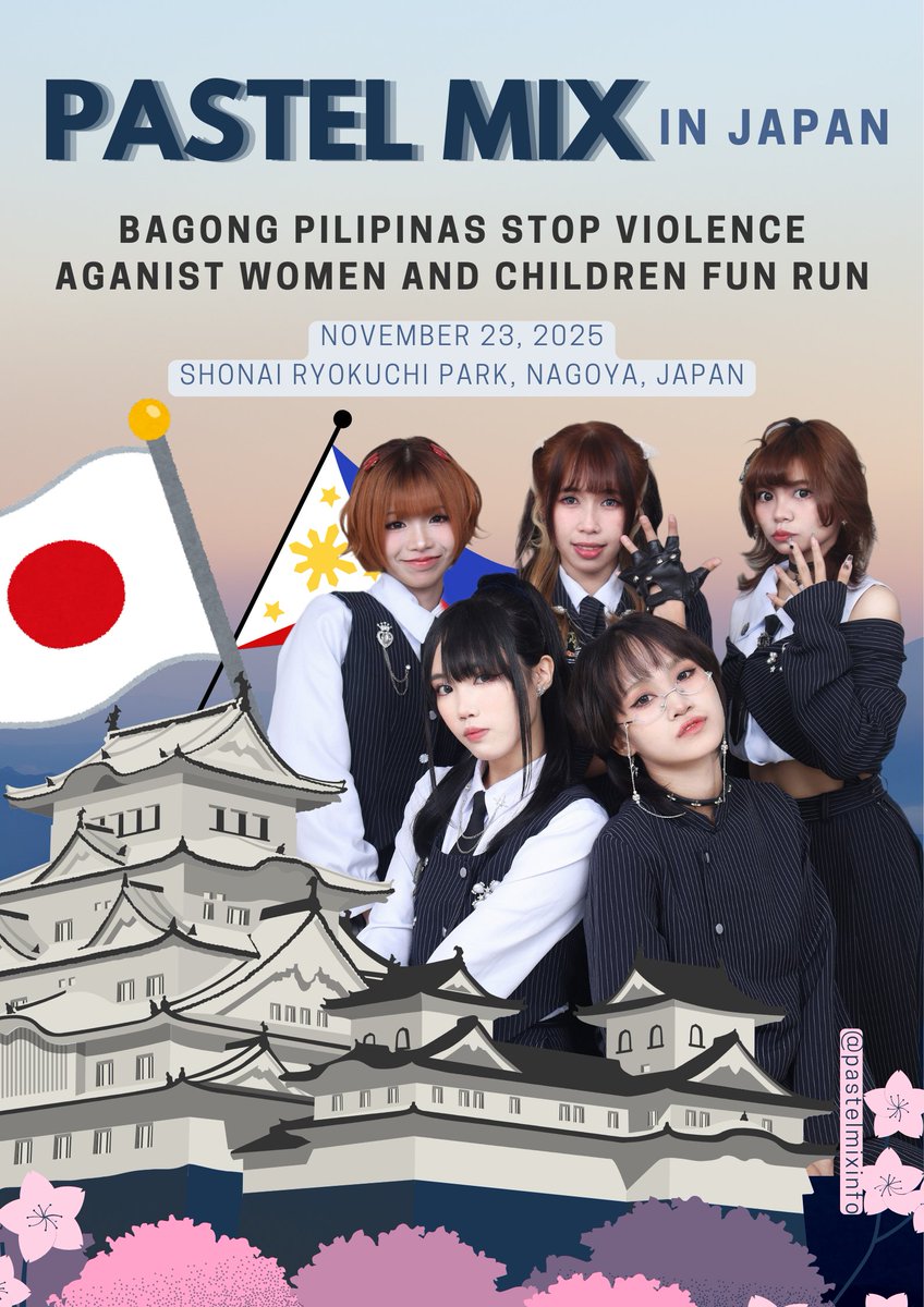 pastelmixinfo's tweet photo. Pastel Mix is heading overseas! ๐ฏ๐ต๐
Catch us at the Bagong Pilipinas Stop Violence Against Women & Children Fun Run at Shonai Ryokuchi Park, Nagoya on Nov 23, 2025! Our first-ever performance abroad! ๐คโจ
#PastelMix #StopVAWC https://t.co/rj3PimtaYx