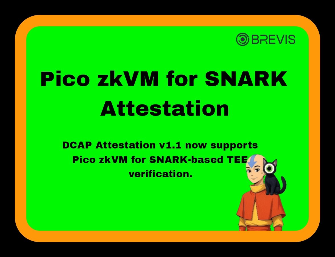 web3_bender's tweet image. dcap attestation v1.1 now supports pico zkvm from @brevis_zk for snark-based tee verification

traditional tee quotes (like intel tdx/sgx) are large and contain detailed hardware state, making onchain verification very expensive in gas and time.  

to solve this, dcap already…