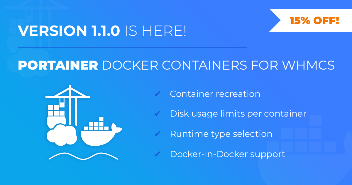 ModulesGarden's tweet image. #Portainer #Docker Containers For #WHMCS 1.1.0 is out!
modulesgarden.com/products/whmcs…

Docker-in-Docker support, safe container recreation, and plenty of improvements to keep your container services clean, flexible, and future-ready.

Grab it now with a 15% Deal Of The Week discount!