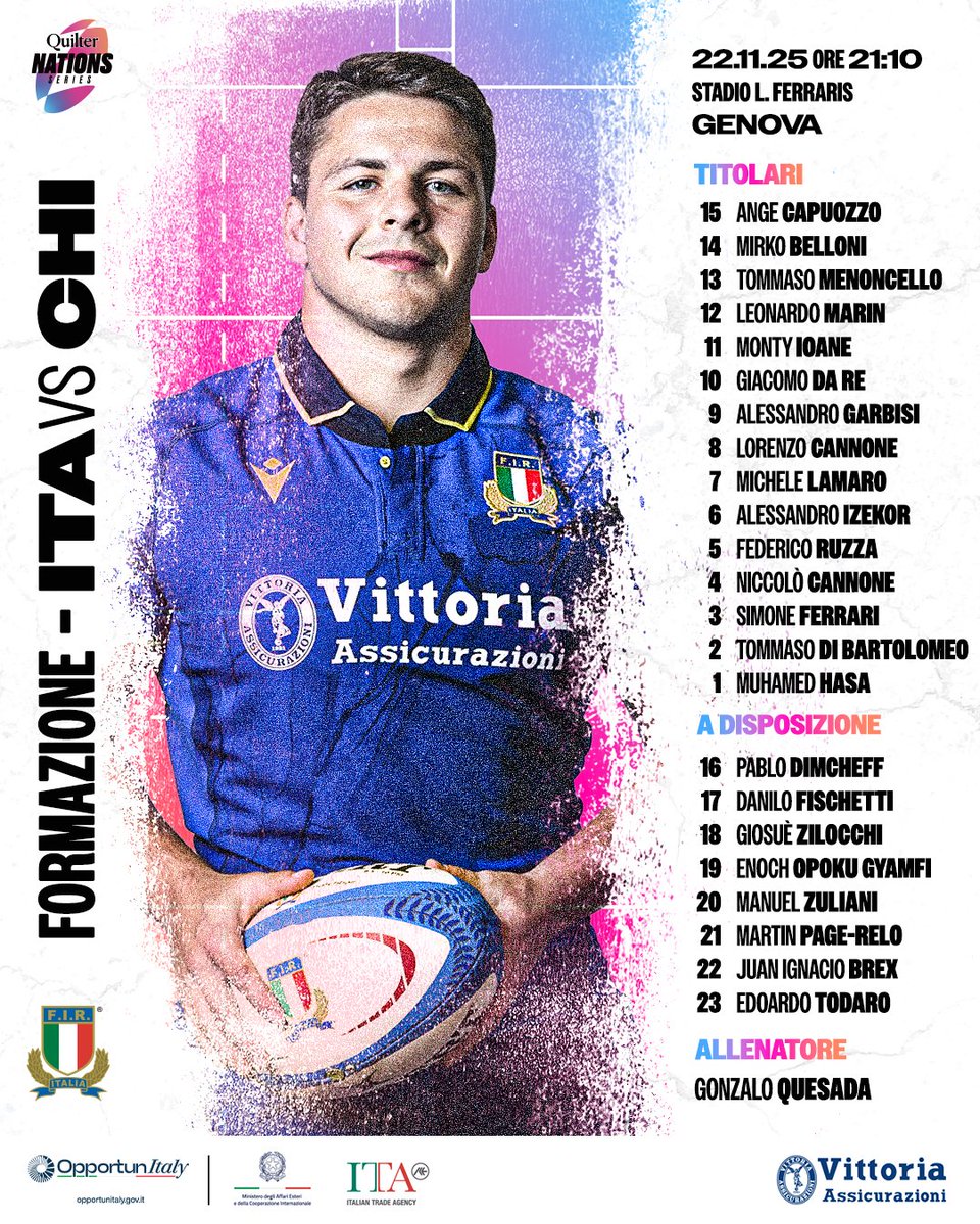 Two Saints are on the bench for the Italy Chile clash - congratulations to Edo Todaro who is set to make his international debut 😇