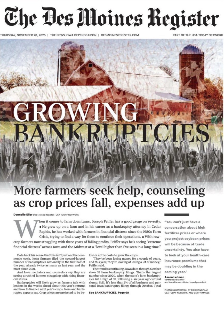 joncoopertweets's tweet image. Today’s front page of the largest newspaper in Iowa.
#TrumpTariffs