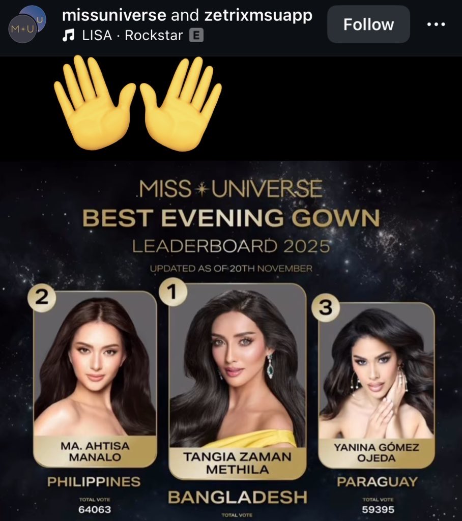 Miss Universe just used the song Rockstar by #LISA in a recent post on their profile.