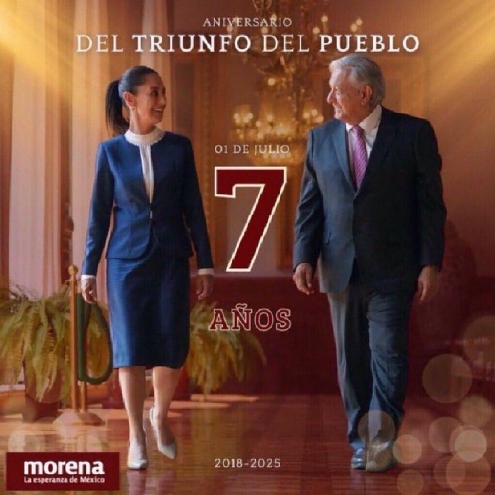 <a href="/catrina_nortena/">La Catrina Norteña</a> <a href="/Claudiashein/">Claudia Sheinbaum Pardo</a> 🚨 #7YContando 🇲🇽
Hace 7 años iniciaba la transformación
7 años de bienestar
7 años de un gobierno incluyente. 
7 años de dignificar a nuestros pueblos originarios.
7 años estabilidad económica.
7 años de educación para todas y todos.
7 años de amor por México.

<a href="/AntonioApontete/">Antonio Aponte (Peluche 🐻)</a>