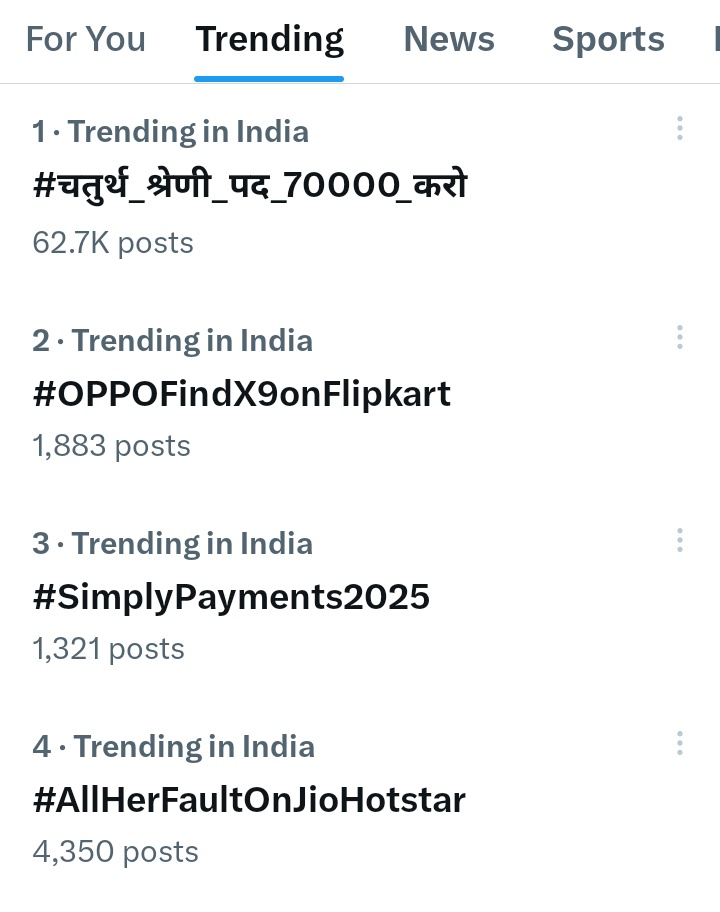 चतुर्थ श्रेणी कर्मचारी भर्ती में पद वृद्धि की मांग पुरे भारत में नंबर 1 पर ........

India No. 1  ✌️✌️
#चतुर्थ_श्रेणी_पद_70000_करो