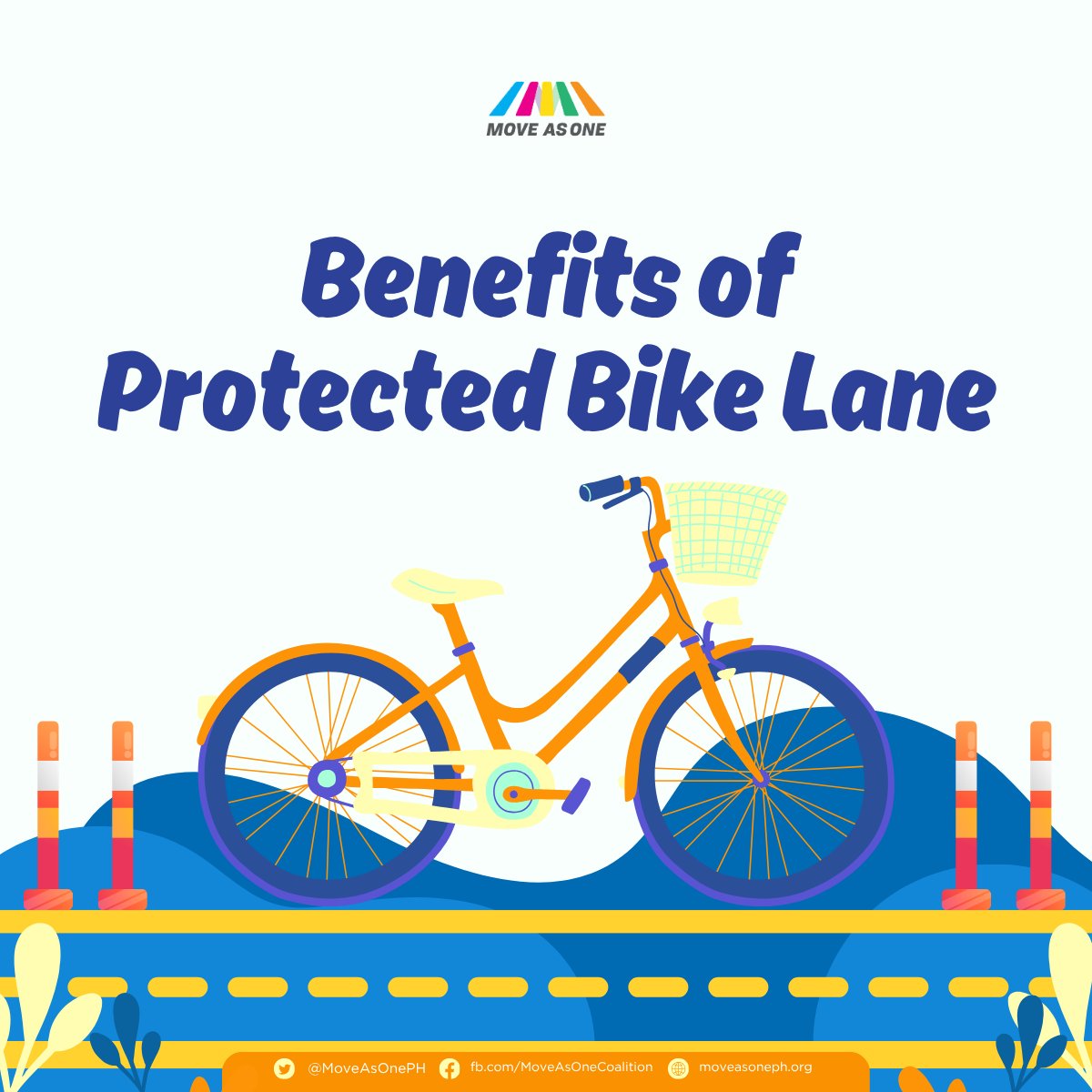 MoveAsOnePH's tweet image. As we highlight active mobility this week, we’re reminded of the many benefits of protected bike lanes. They make streets safer, reduce crashes, offer affordable mobility, and cut emissions.

Protected lanes mean safer, fairer, greener cities.
Let’s fund Active Transport. 🚲💛
