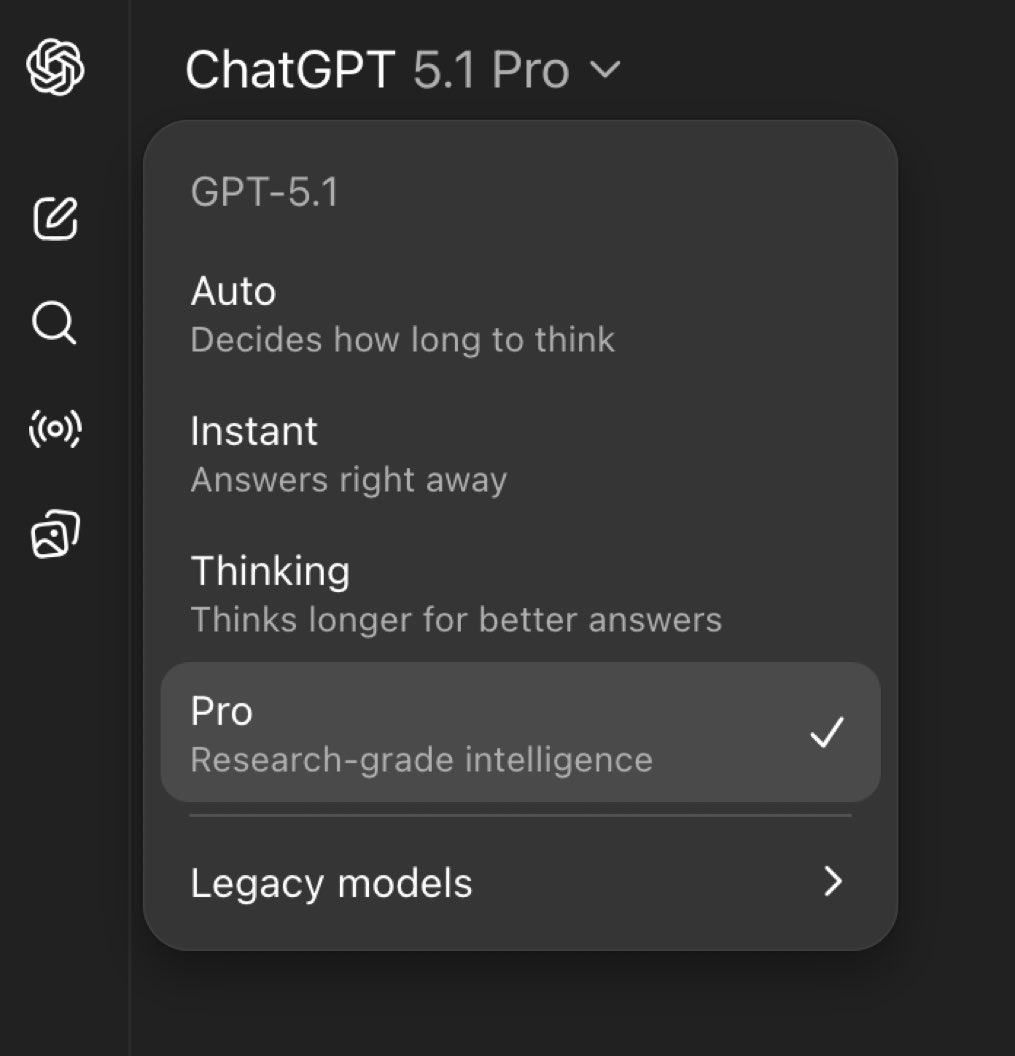 vibecoder's tweet image. ChatGPT 5.1 Pro rolling out #vibecoder