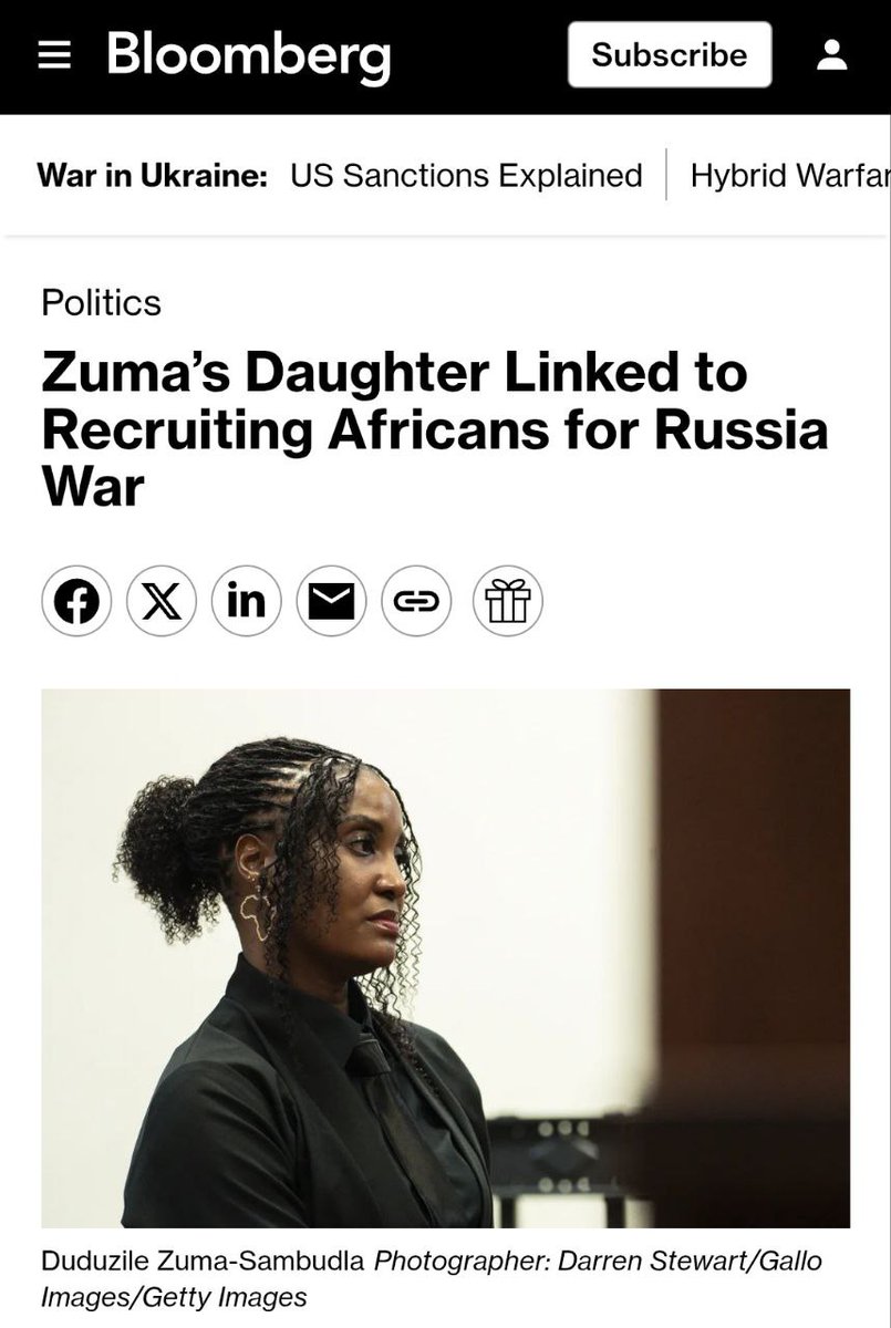 ❗️The daughter of South Africa's former president has been involved in recruiting men from South Africa and Botswana to fight in the war against Ukraine, Bloomberg reported.

In July 2025, Duduzile Zuma, a member of South Africa's parliament, convinced at least 18 young Africans