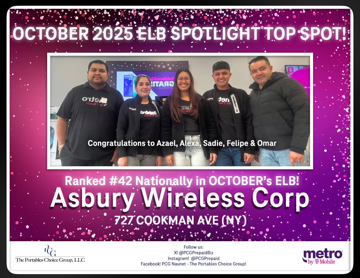 PCGPrepaidBiz's tweet image. Winning!
📍727 Cookman Ave in NY
PCG’s top store in October! #metrobytmobile
