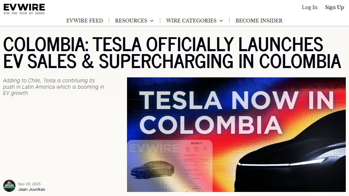 TheEVuniverse's tweet image. Only a few know which country has grown the most in EV sales globally so far this year. 

The answer is Colombia 🇨🇴, growing +203.3% YoY. 

Now, Tesla has officially launched in the country to further supercharge the adoption.

(pun intended) 

Article: evwire.com/p/tesla-offici…